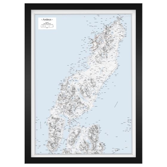 Veggkart over Andøya i målestokk 1:50 000 i plakatformat 50 × 70 cm