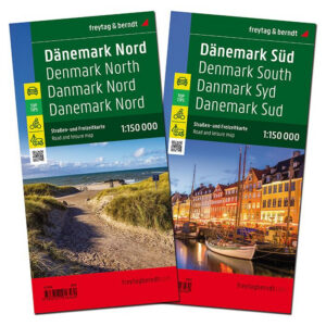 Veikartsett over Danmark i målestokk 1:150 000 med to kart og infoguide fra freytag & berndt