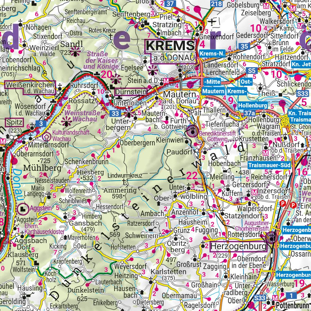 Detaljutnitt av veikart over Østerrike