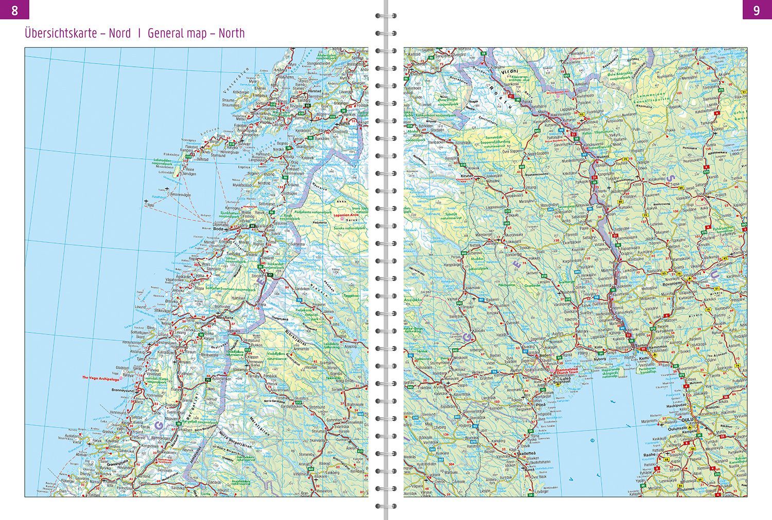 Bilatlas over Sverige med detaljert veinett og turistinformasjon