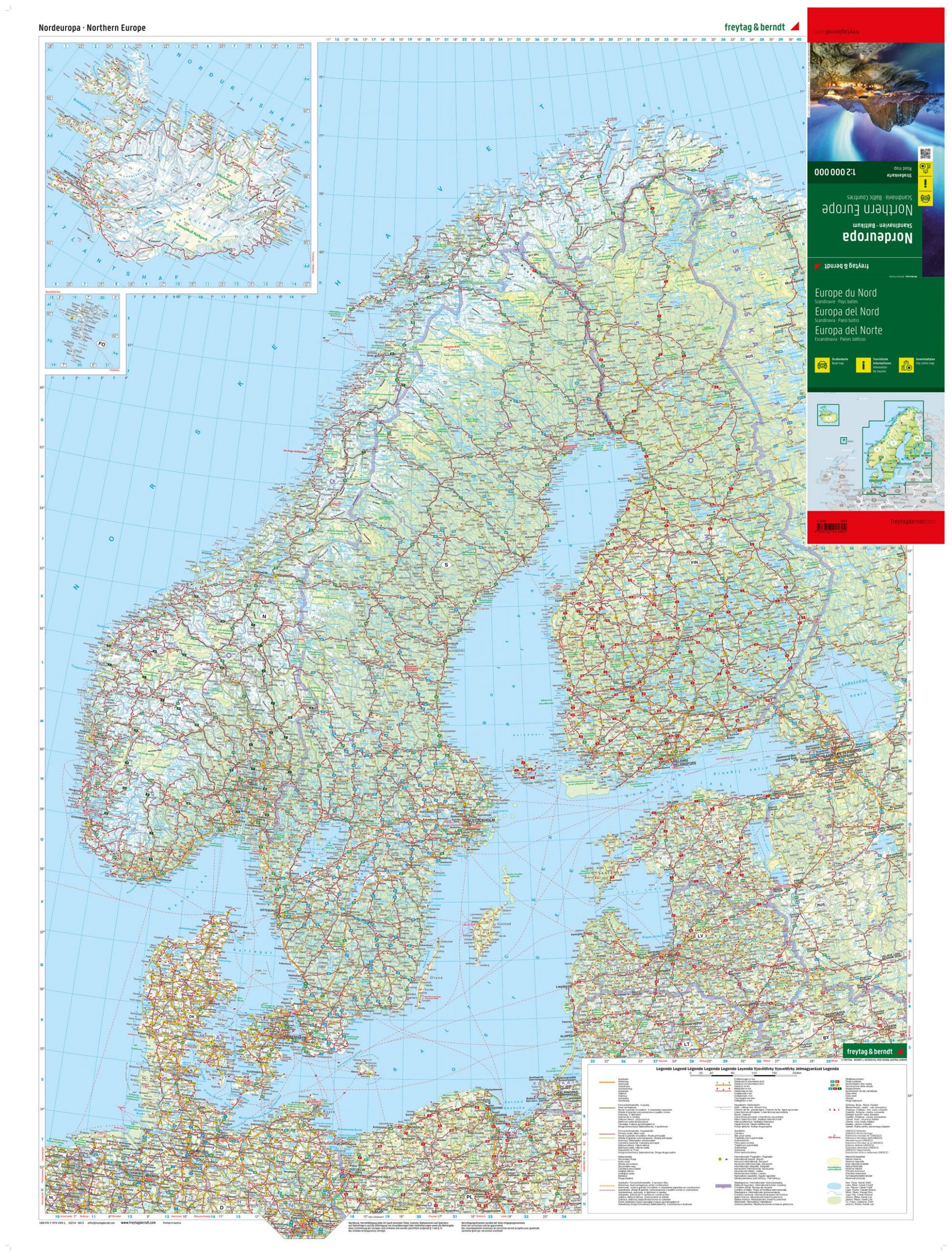 Nord-Europa veikart utbrettet med full oversikt over regionen