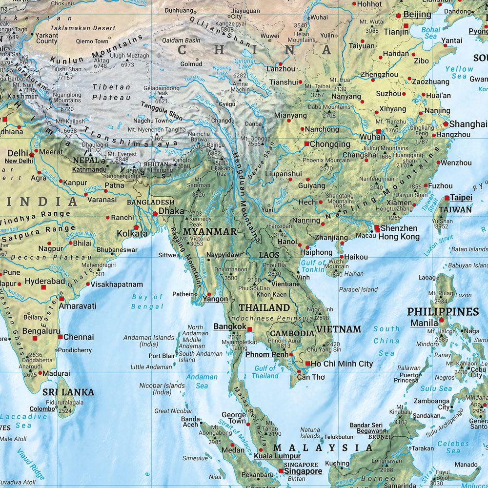 Detaljutnitt av verdenskart med byer og landegrenser