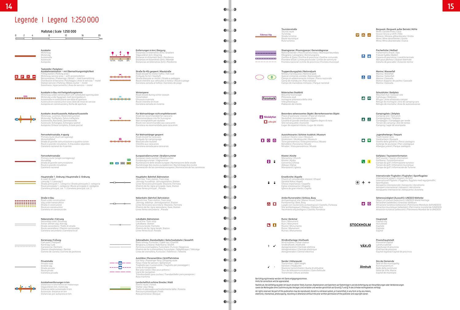 Bilatlas over Sverige med detaljert veinett og turistinformasjon