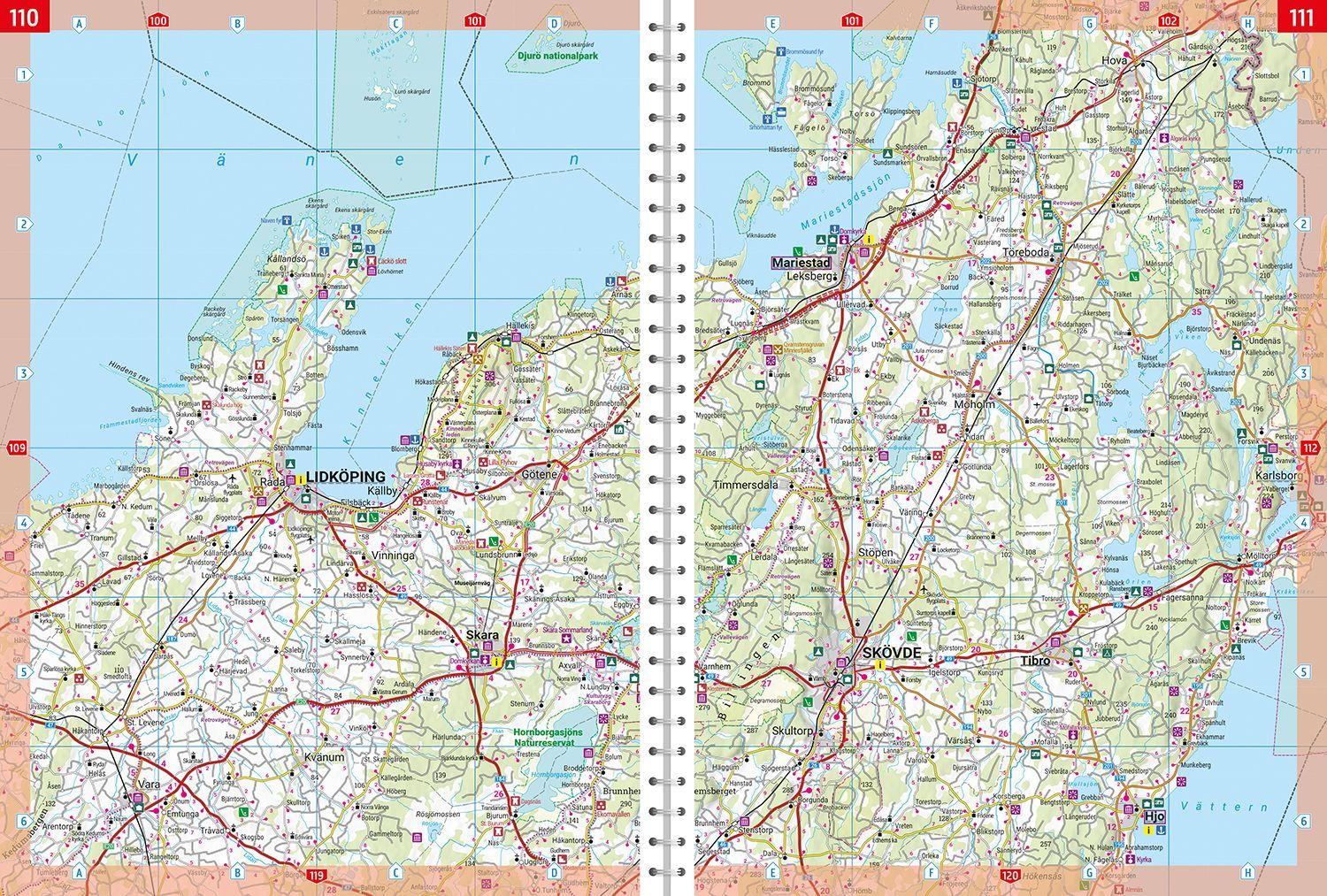 Bilatlas over Sverige med detaljert veinett og turistinformasjon
