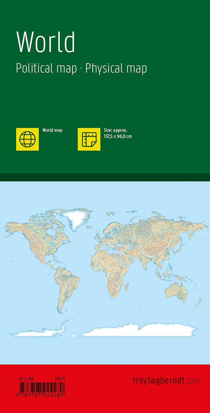 Fysisk verdenskart som viser fjell, elver og terreng