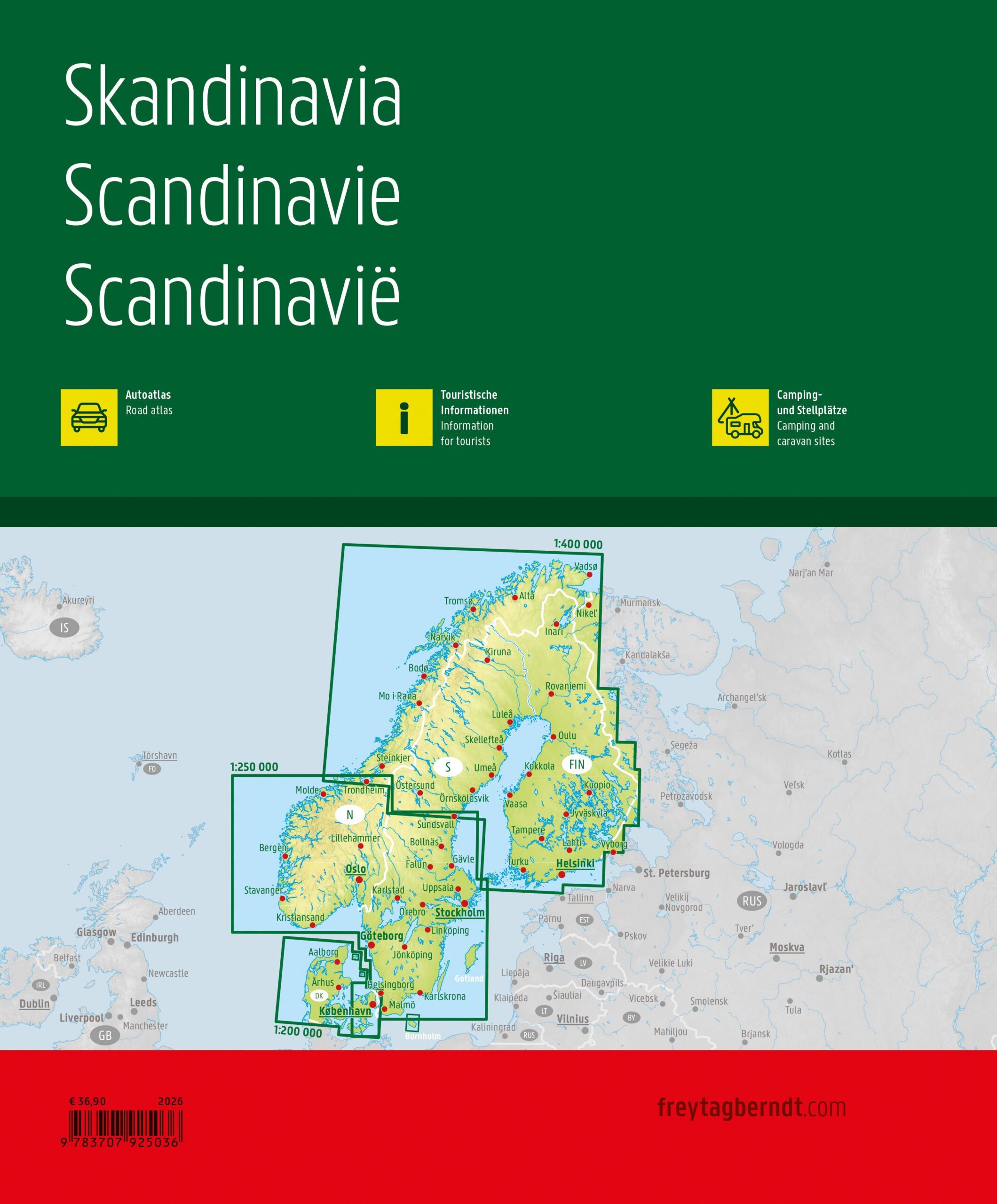 Baksiden av Skandinavia bilatlas fra freytag & berndt