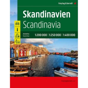 Forside av Skandinavia – stor bilatlas som viser oppdatert veikart for Norden
