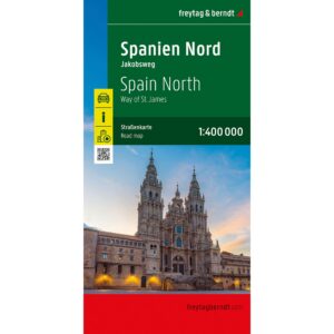 Forside av veikart over Nord-Spania med Jakobsveien i målestokk 1:400 000