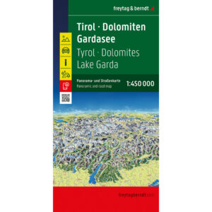 Panorama- og veikart over Tirol, Dolomittene og Gardasjøen i målestokk 1:450 000 fra freytag & berndt