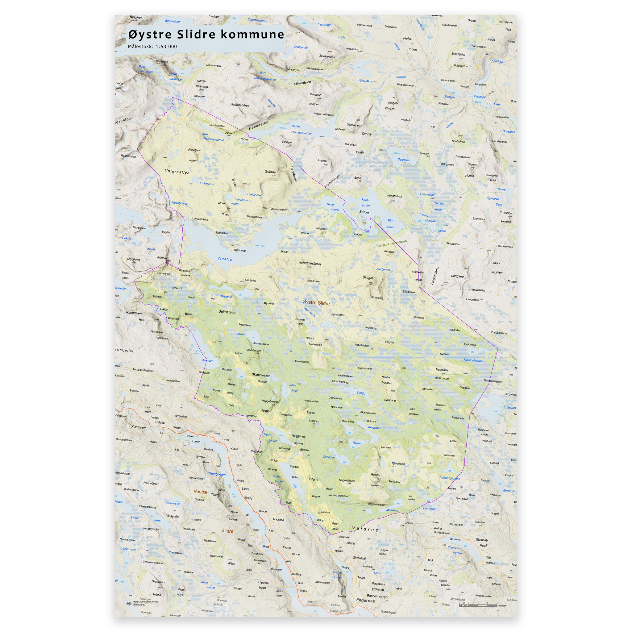 Wall map - Øystre Slidre municipality