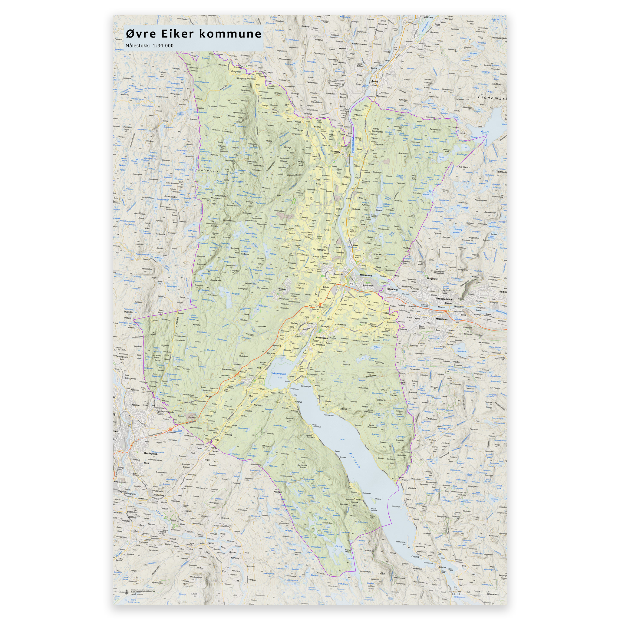 Wall map - Øvre Eiker municipality