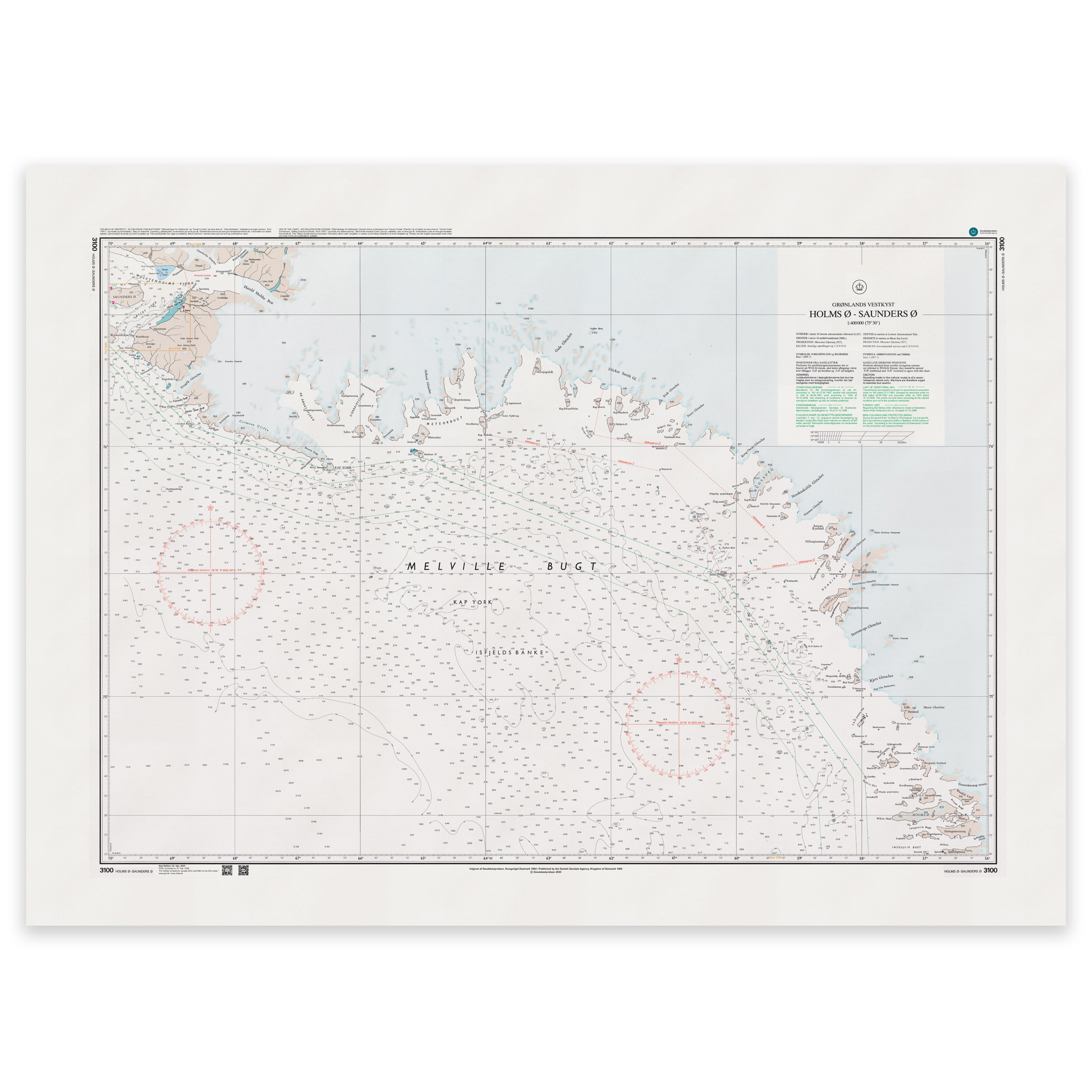 Greenland Chart - 3100 Holms Ø – Saunders Ø Qornoq 1927