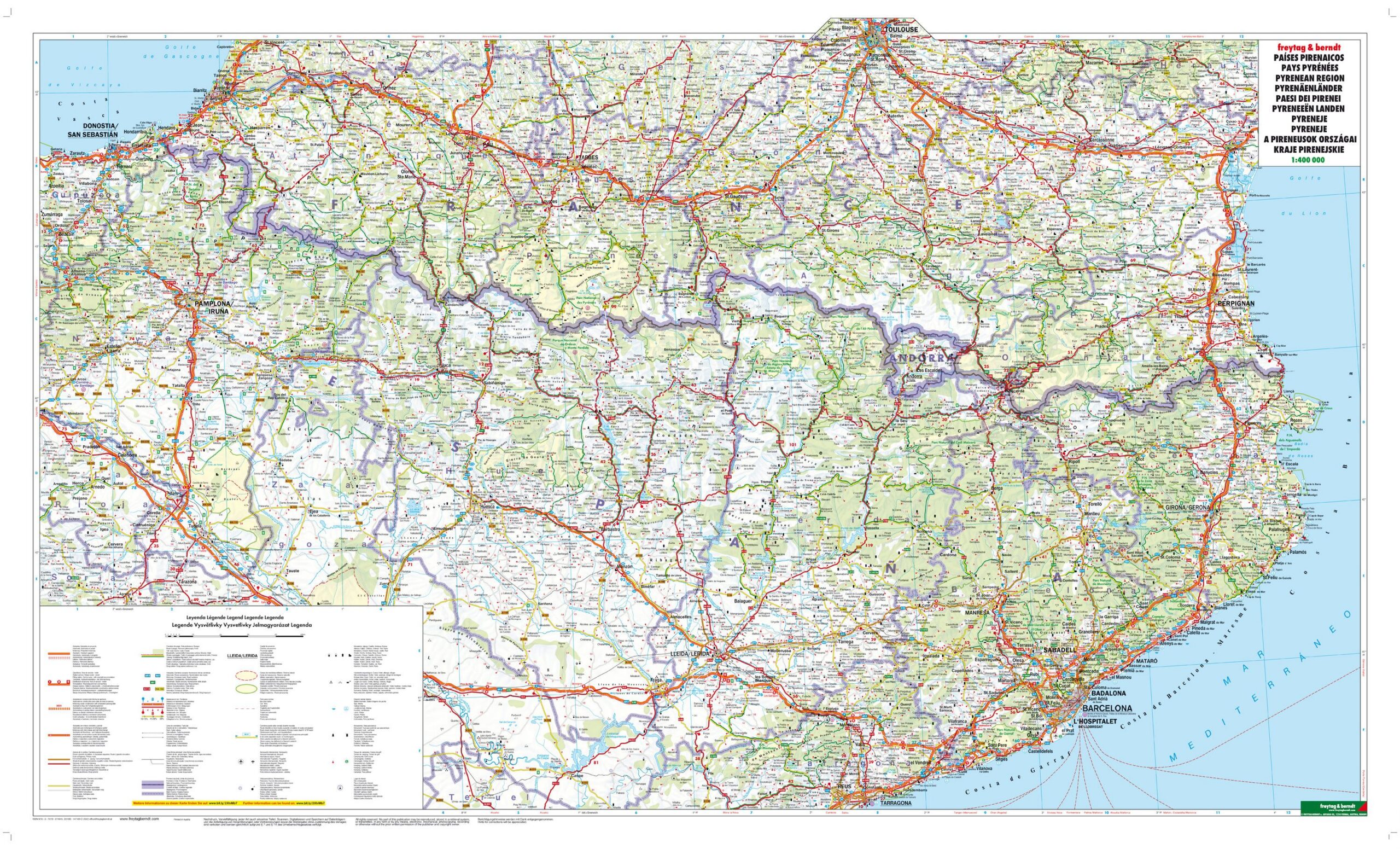 Veikart over Pyreneene fra freytag & berndt