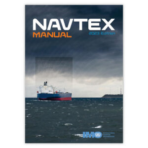 Bokcover til IMO-publikasjonen NAVTEX Manual, 2023 Edition, som beskriver drift og organisering av NAVTEX-tjenesten for utsending av maritime sikkerhetsmeldinger i GMDSS.