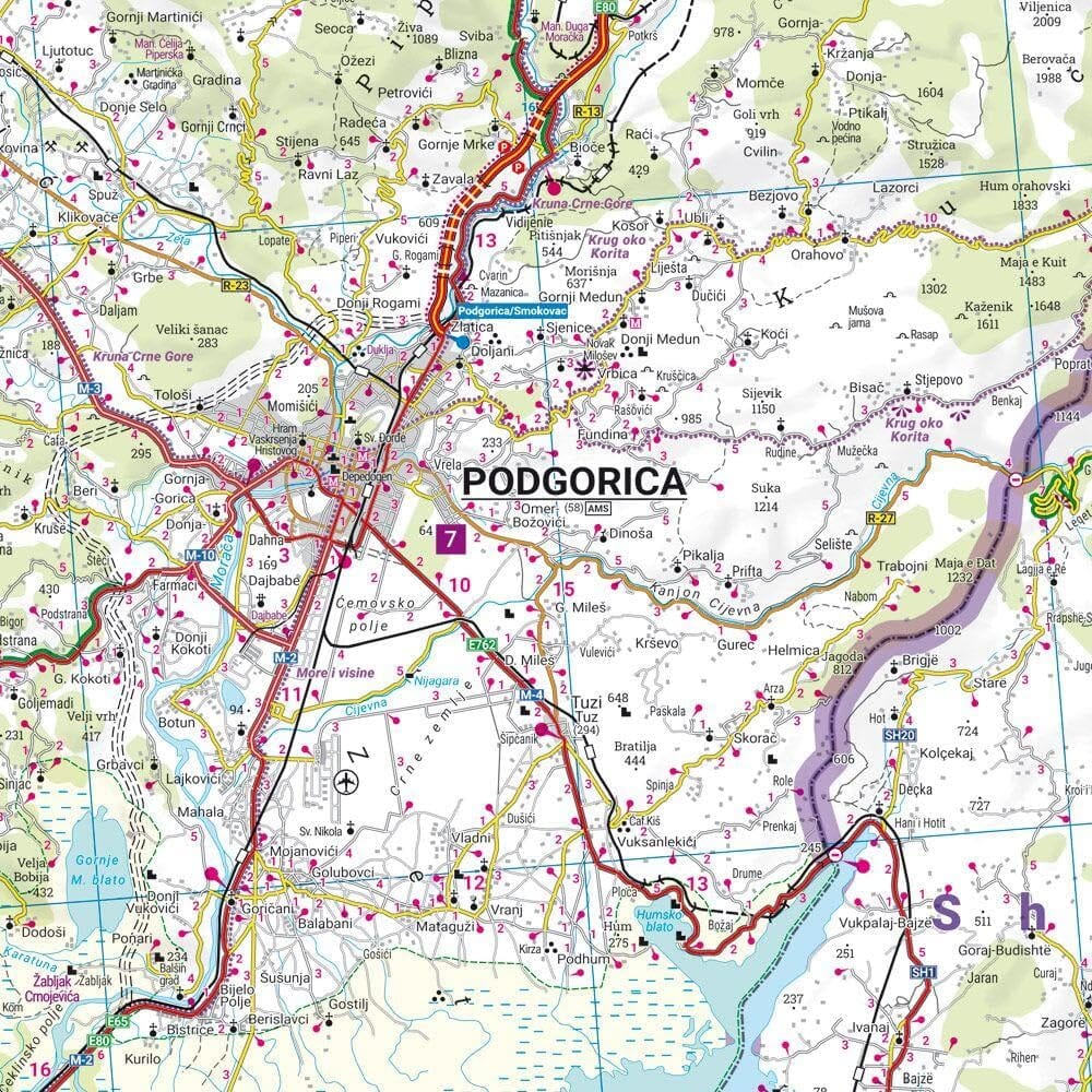 Map section from road map of Montenegro