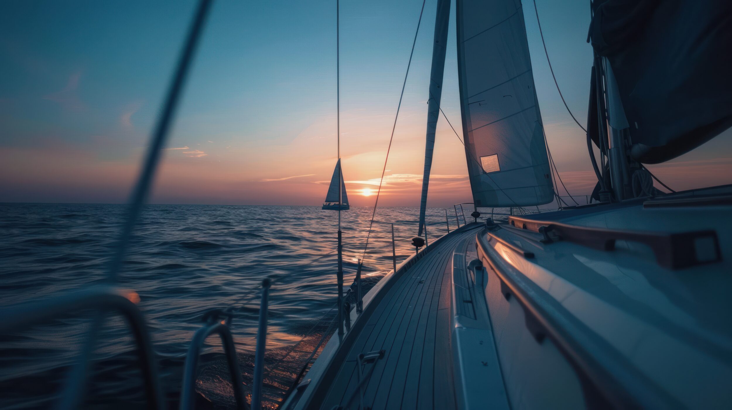 Seilbåt til havs ved solnedgang – sjøkart for Danmark, Grønland og Færøyene