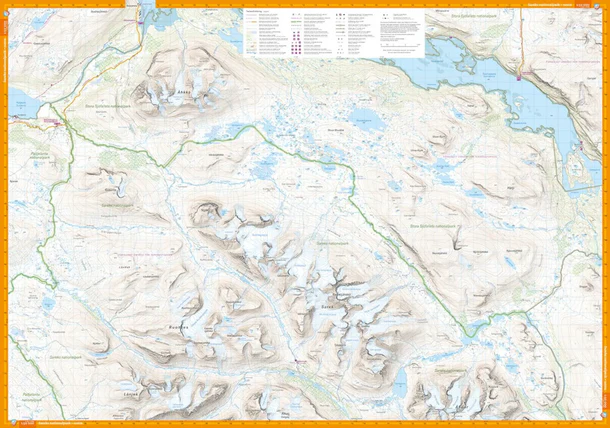 Kartutsnitt Sareks nationalpark turkart 1:50 000 Lappland