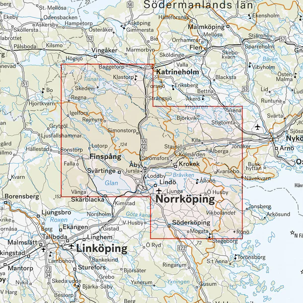 Map section: Norrköping hiking map, scale 1:50,000, Östergötland