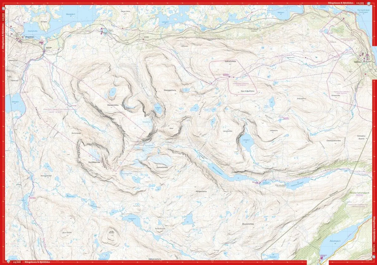 Abisko Björkliden Riksgränsen komplett turkart forside og bakside