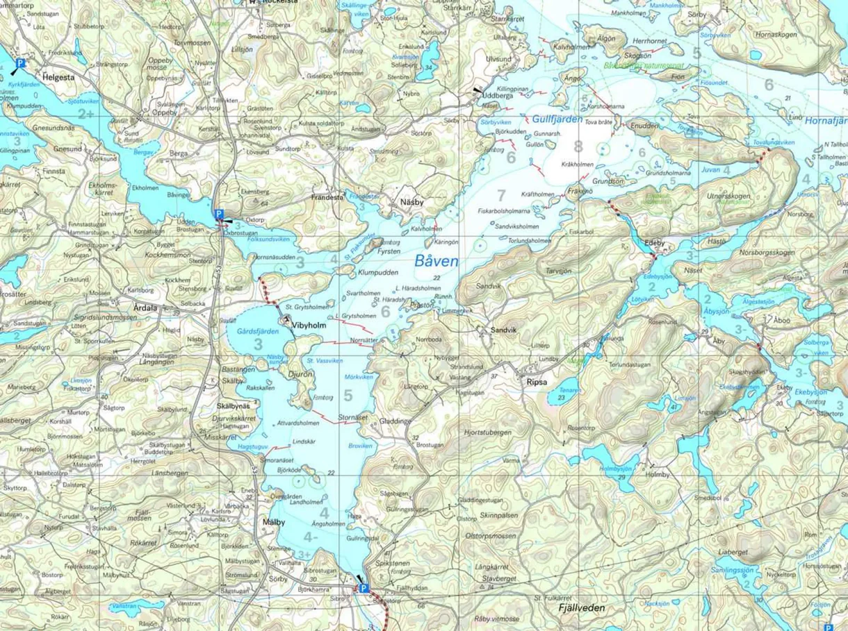 Map section: Båven, Marvikarna, Yngern – Ice Skating Map 1:50,000