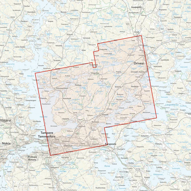 Map section: Tampere-Orivesi hiking map, scale 1:25,000