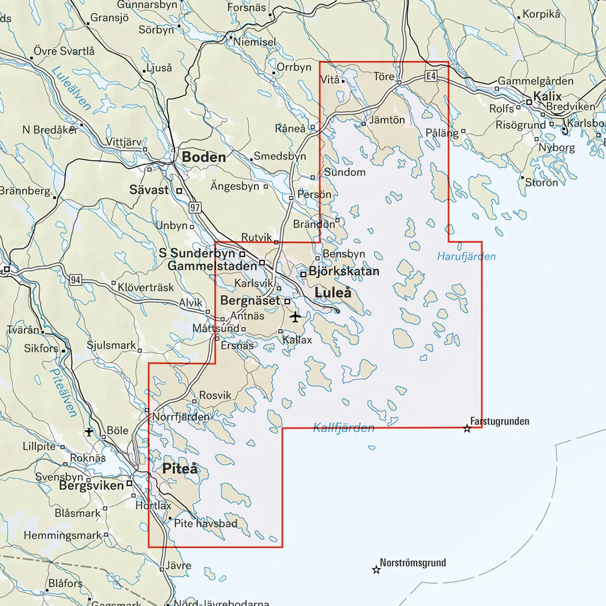 Kartutsnitt Luleå Piteå skärgård turkart 1:50 000