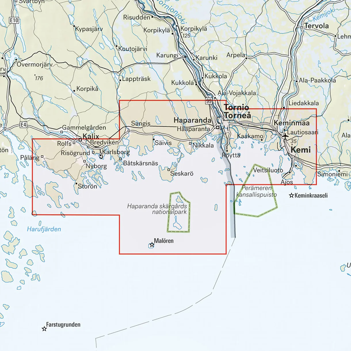 Kartutsnitt Haparanda skärgård turkart 1:50 000