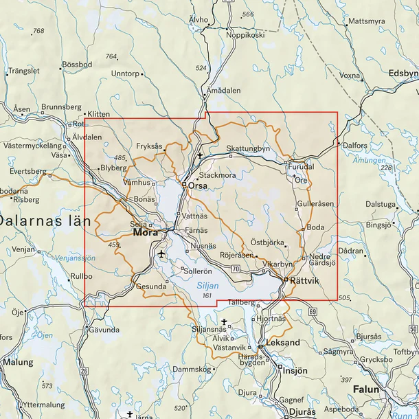 Kartutsnitt Mora Rättvik Orsa turkart 1:50 000 Dalarna