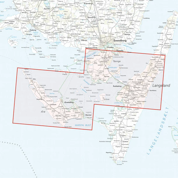 Kartutsnitt Øhavsstien syd Ærø Rudkøbing turkart 1:25 000