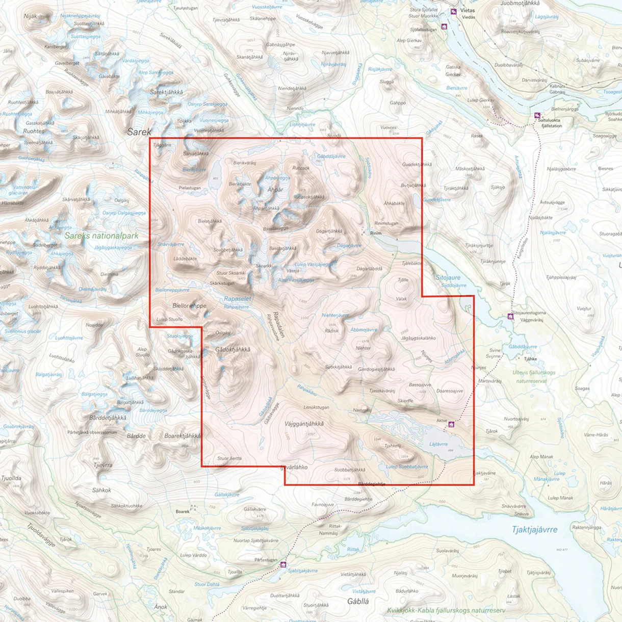 Kartutsnitt Ähpar Rapadalen turkart 1:25 000 Sarek