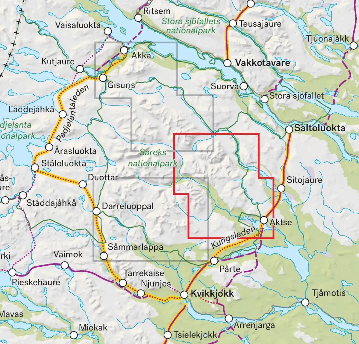 Kartutsnitt Ähpar Rapadalen turkart 1:25 000 Sarek