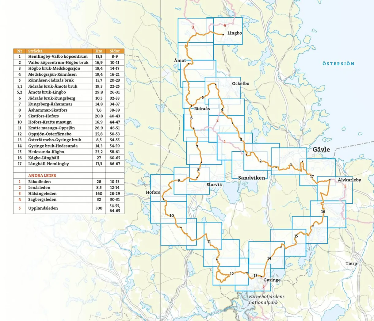 Kartutsnitt Gästrikeleden friluftsatlas 1:50 000