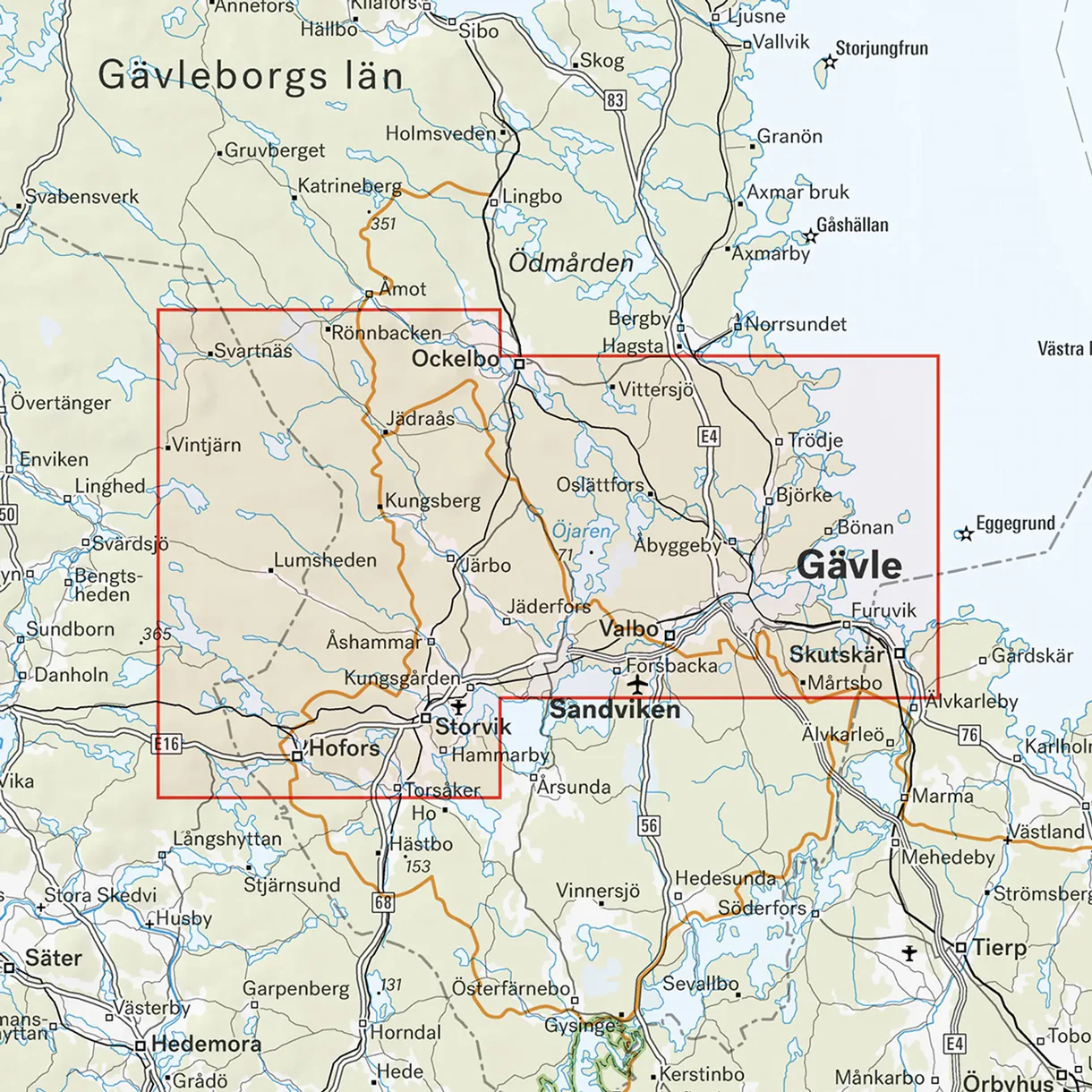 Map section: Gävle, Sandviken, Hofors hiking map, Gästrikland