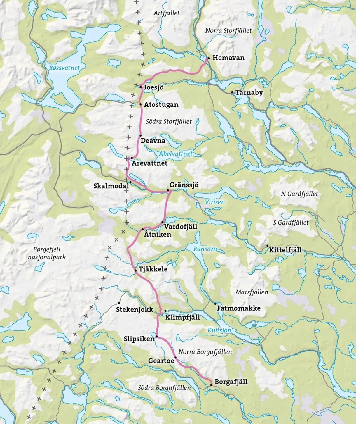 Kartutsnitt Lapplandsleden friluftsatlas 1:50 000 Sverige