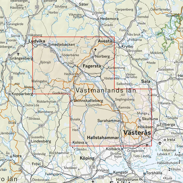 Kartutsnitt Västerås Avesta Bruksleden turkart 1:50 000