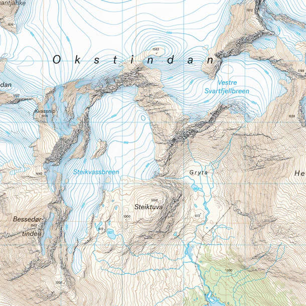 Okstindan: Complete High-Mountain Map (Front and Back)