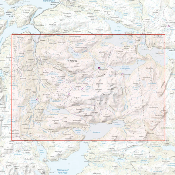 Map section: Okstindan high-altitude map, scale 1:25,000, Nordland