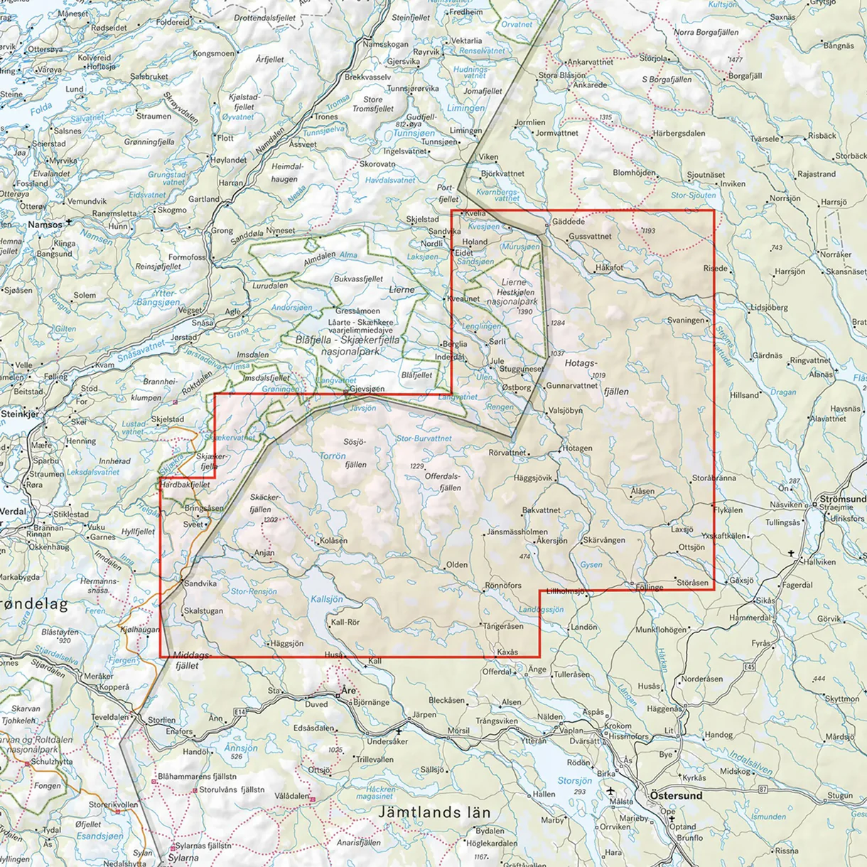 Map section: Gäddede, Hotagsfjällen, Skäckerfjällen hiking map 1:100,000