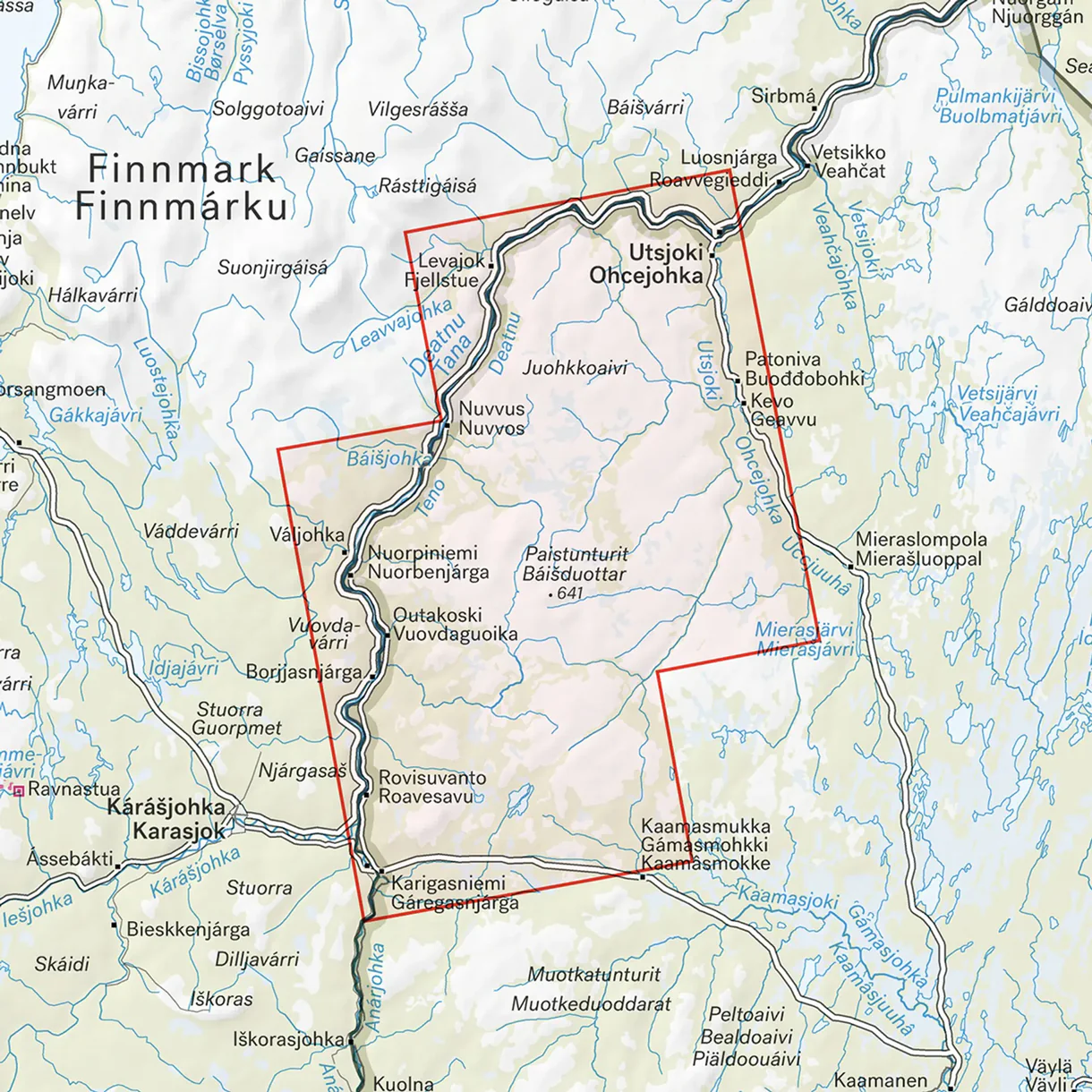 Kartutsnitt Kevo Kuivi Paistunturit turkart 1:50 000 finsk Lappland