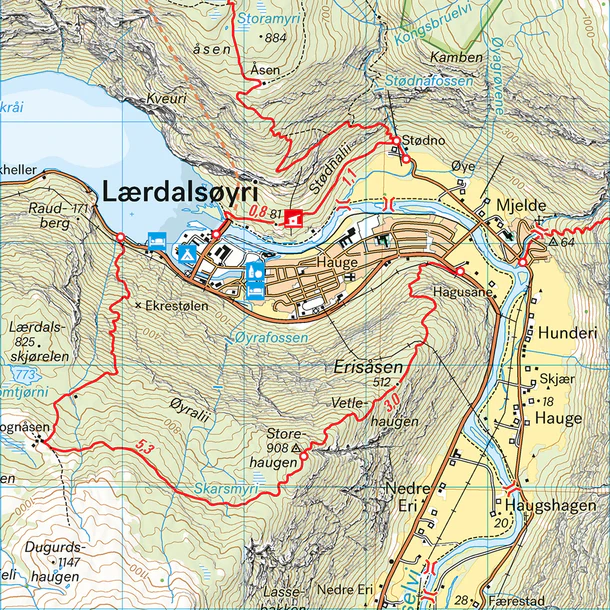 Nærøyfjorden Lærdalen: Complete Hiking Map (Front and Back)
