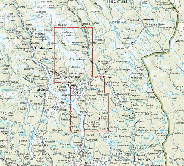 Map section: Hamar Hedemarksvidda hiking map