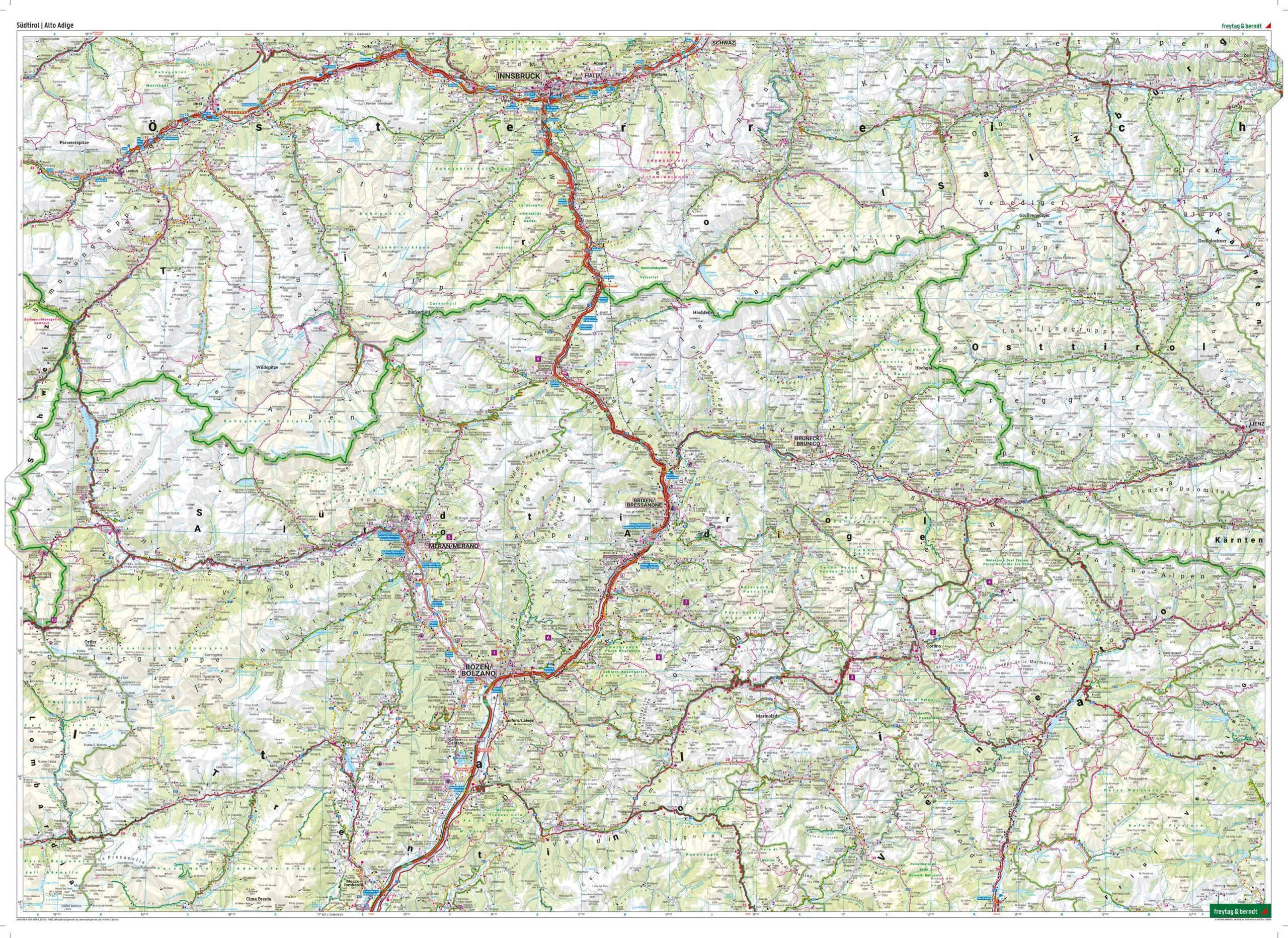 Unfolded road and hiking map of South Tyrol at a scale of 1:150,000