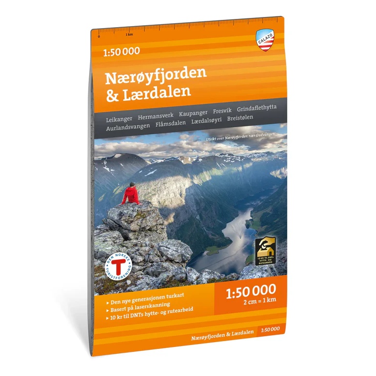 Nærøyfjorden & Lærdalen turkart 1:50 000 Calazo