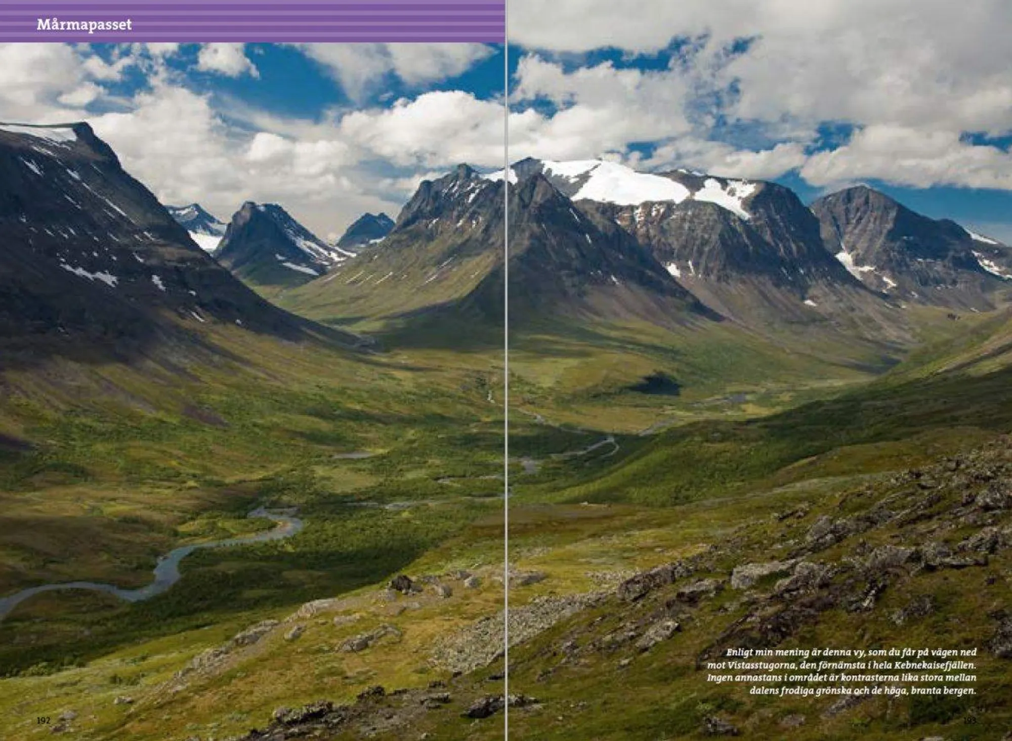Oppslag fra Fjällvandra kring Kebnekaise, Abisko och Riksgränsen med kart og turbeskrivelser