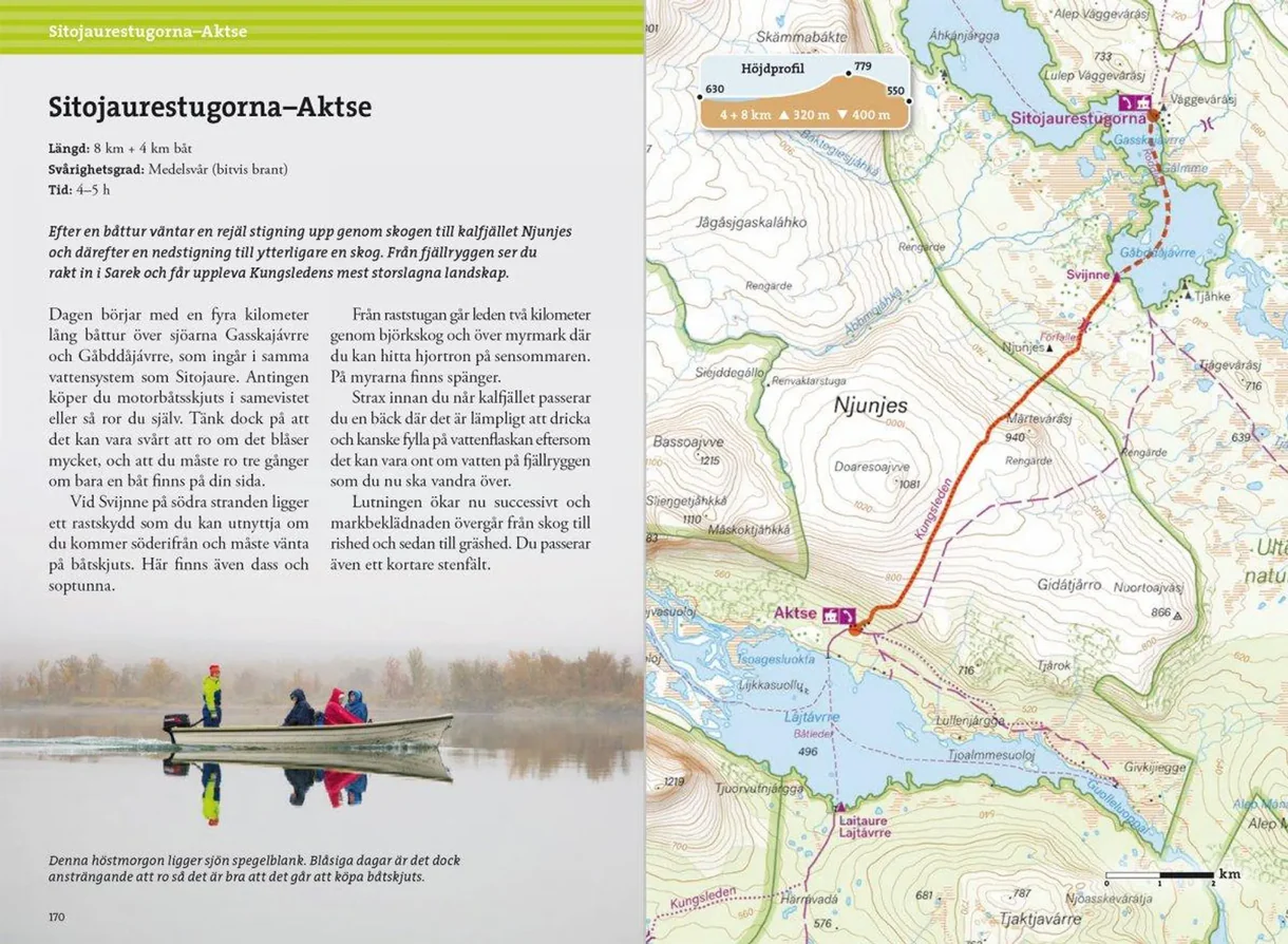 Excerpts from the guidebook *Hiking in the Mountains Along the Kungsleden* with maps and route descriptions