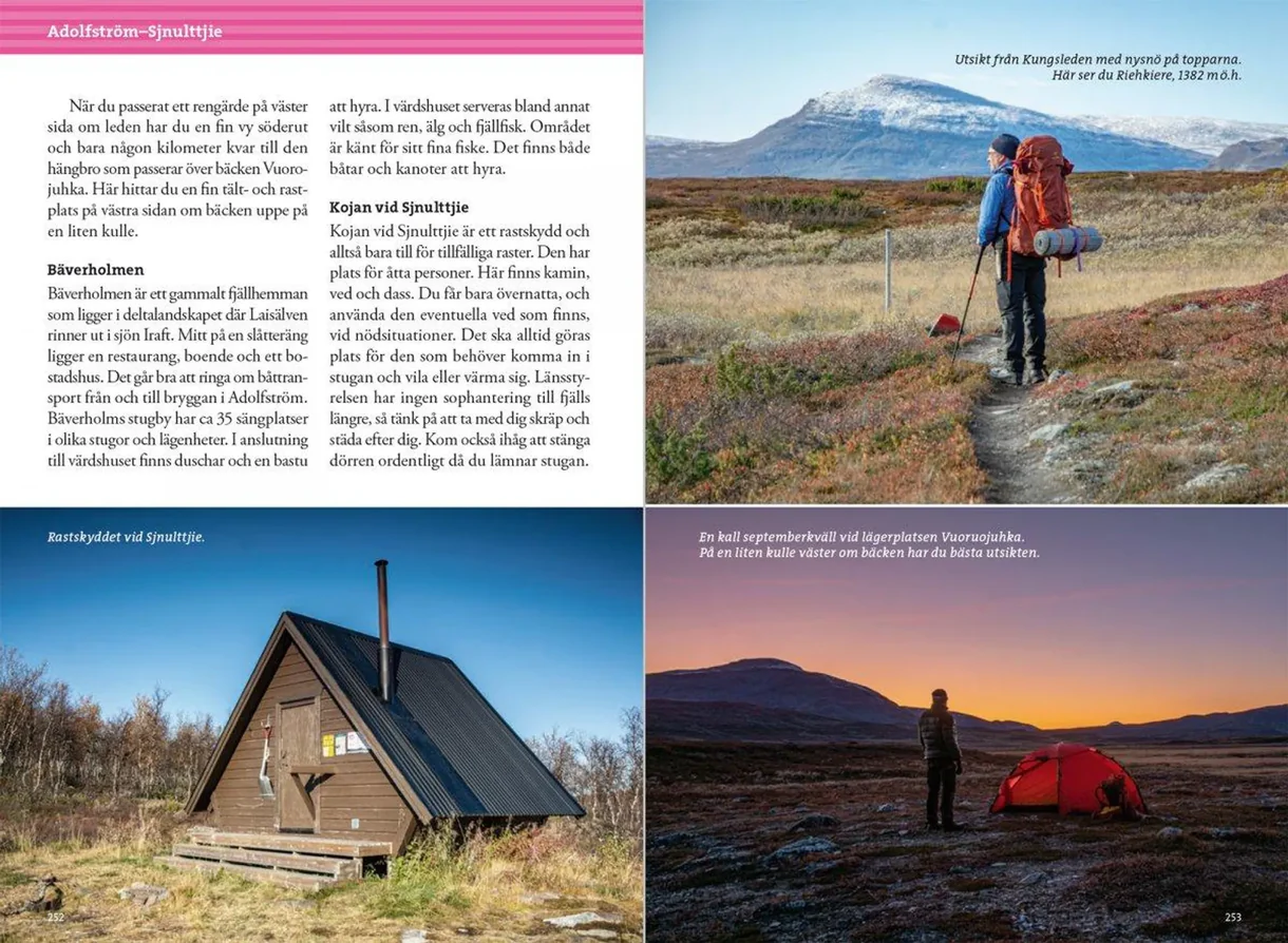 Excerpts from the guidebook *Hiking in the Mountains Along the Kungsleden* with maps and route descriptions