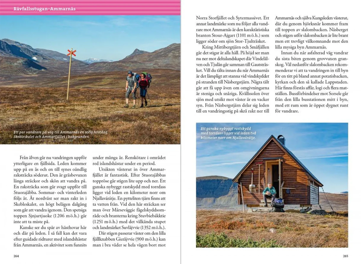 Excerpts from the guidebook *Hiking in the Mountains Along the Kungsleden* with maps and route descriptions