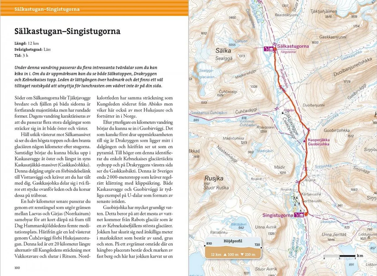 Excerpts from the guidebook *Hiking in the Mountains Along the Kungsleden* with maps and route descriptions