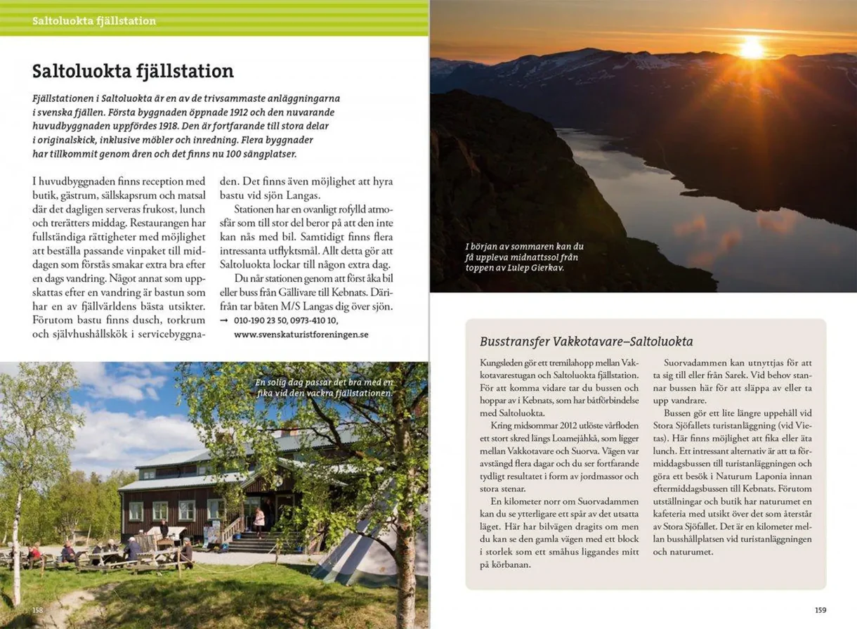 Excerpts from the guidebook *Hiking in the Mountains Along the Kungsleden* with maps and route descriptions
