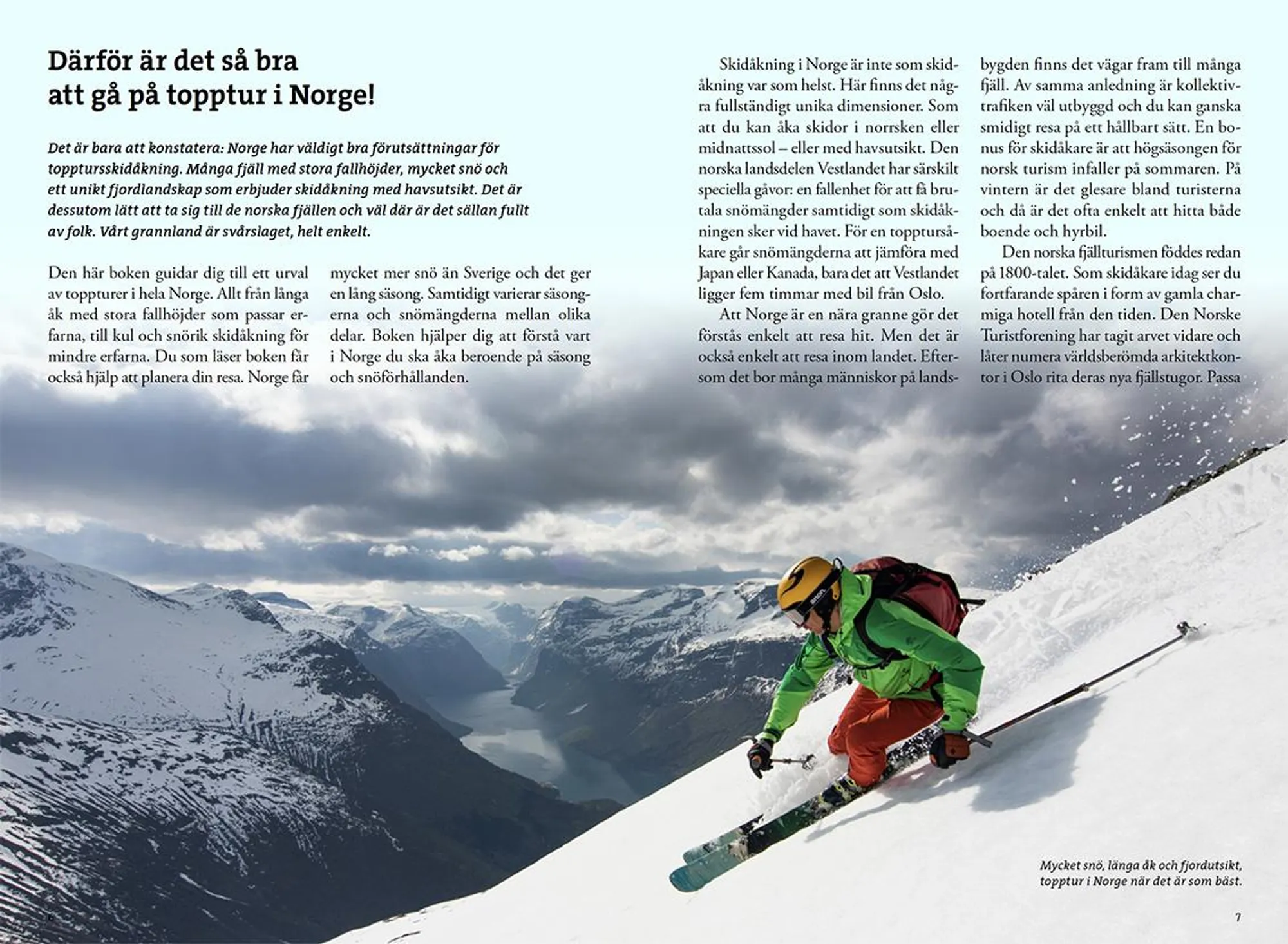 Oppslag fra Toppturer i Norge med turbeskrivelser, kart og fotografier